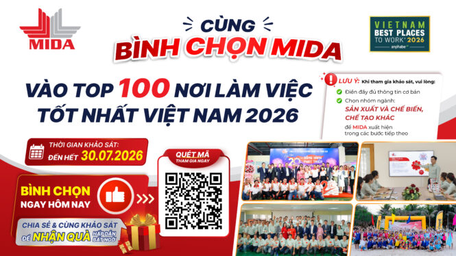 CÙNG BÌNH CHỌN MIDA TRỞ THÀNH TOP 100 NƠI LÀM VIỆC TỐT NHẤT VIỆT NAM 2026 9 Post keu goi tham gia khao sat top NLVTN 01